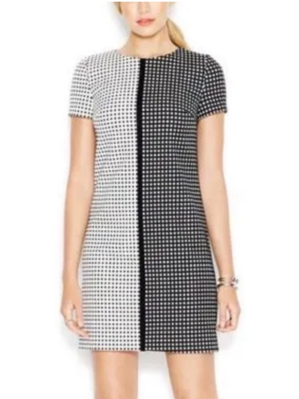Betsey Johnson Black & White Split Gingham Grid Mod Shift Dress - Sz. 10